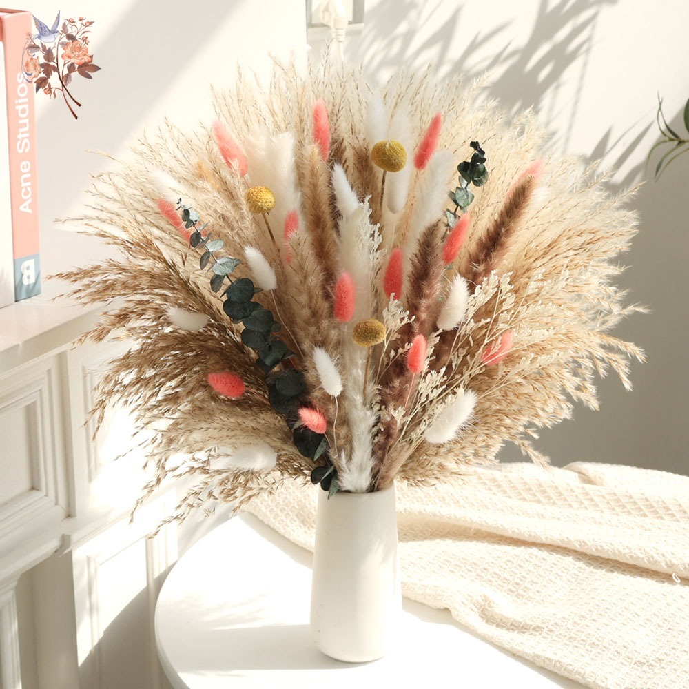 Pampas Grass Decor - Pink Eternal Dried Flowers Bouquet Natural