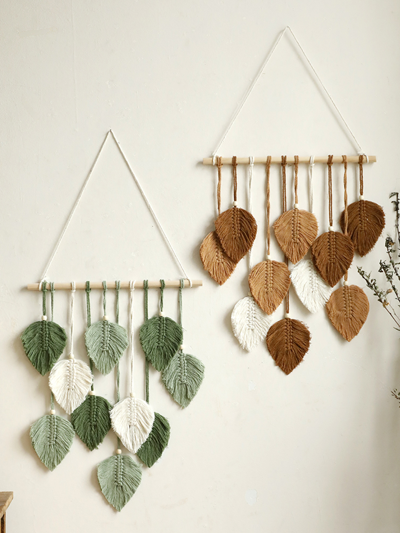Home Decor Y2K - Leaf Macrame Tapestry Brown Green Wall
