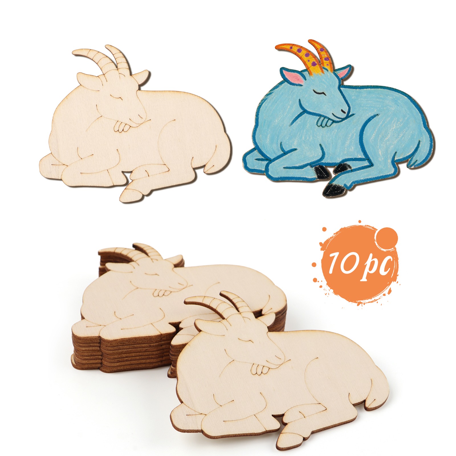 Home Decor You - 10pcs/set Unfinished Wood Sheep Animal Ornaments