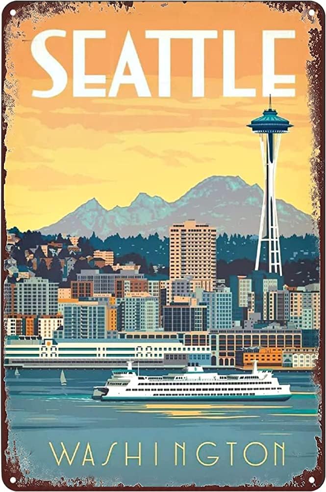 Vintage Tin Sign Seattle Washi - Home Decor Usa ulasan dan harga