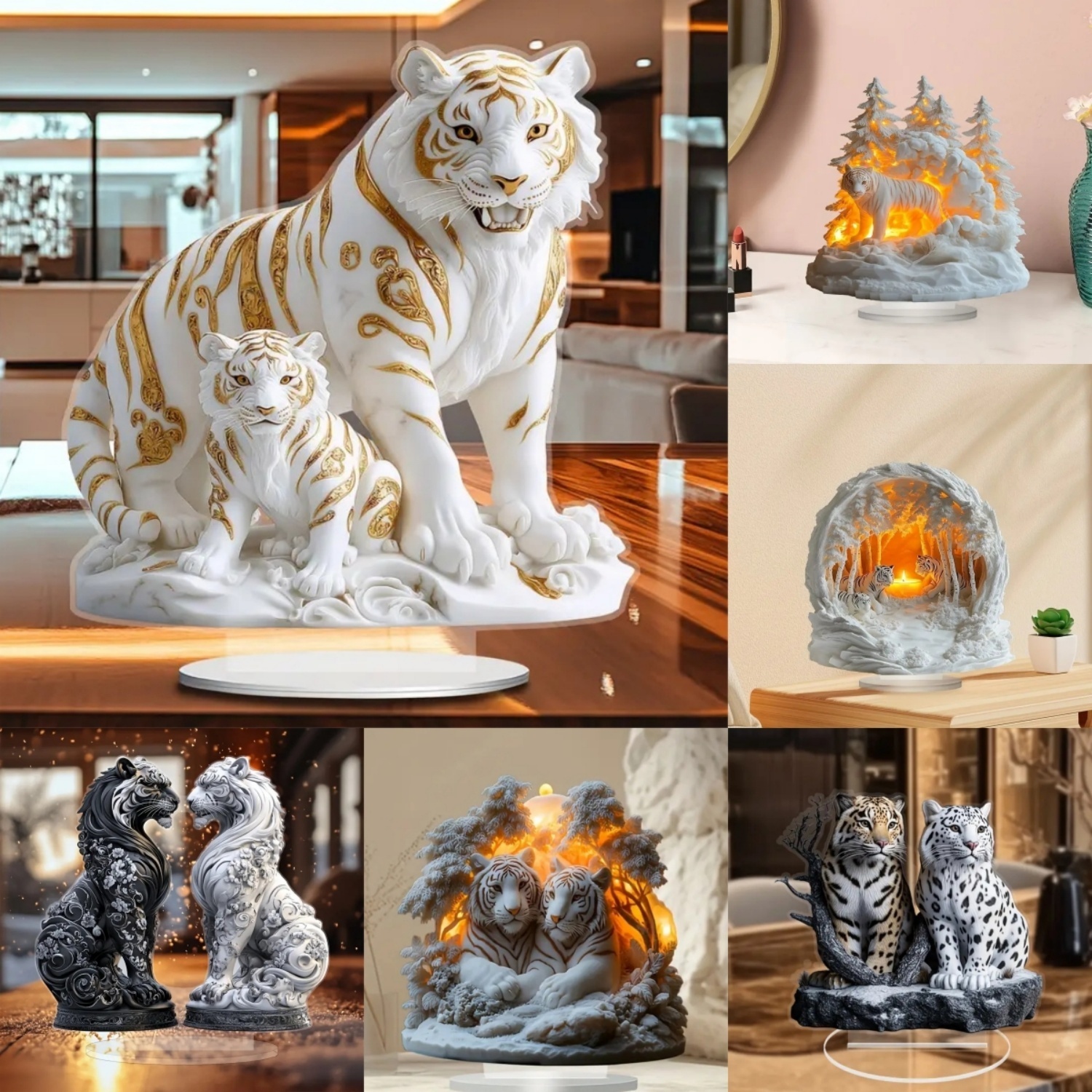 Two Tigers Statue,2D Flat Anim - Home Decor Unique Items ulasan dan harga