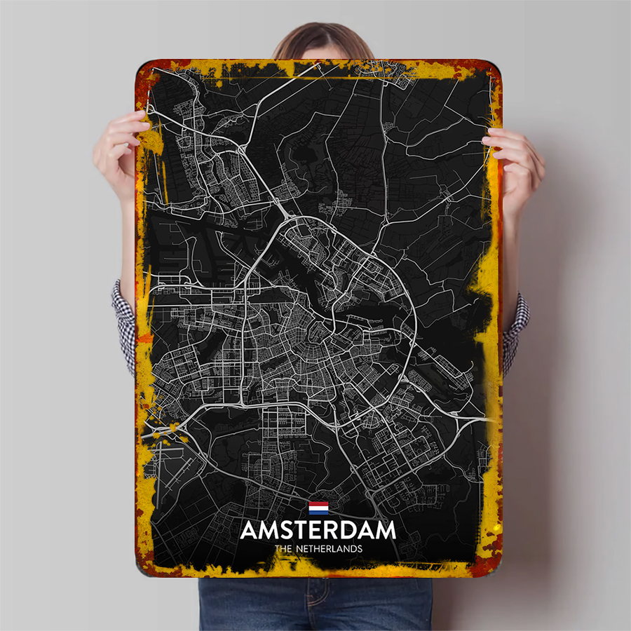 Custom Amsterdam City Map Meta - Home Decor Netherlands ulasan dan harga