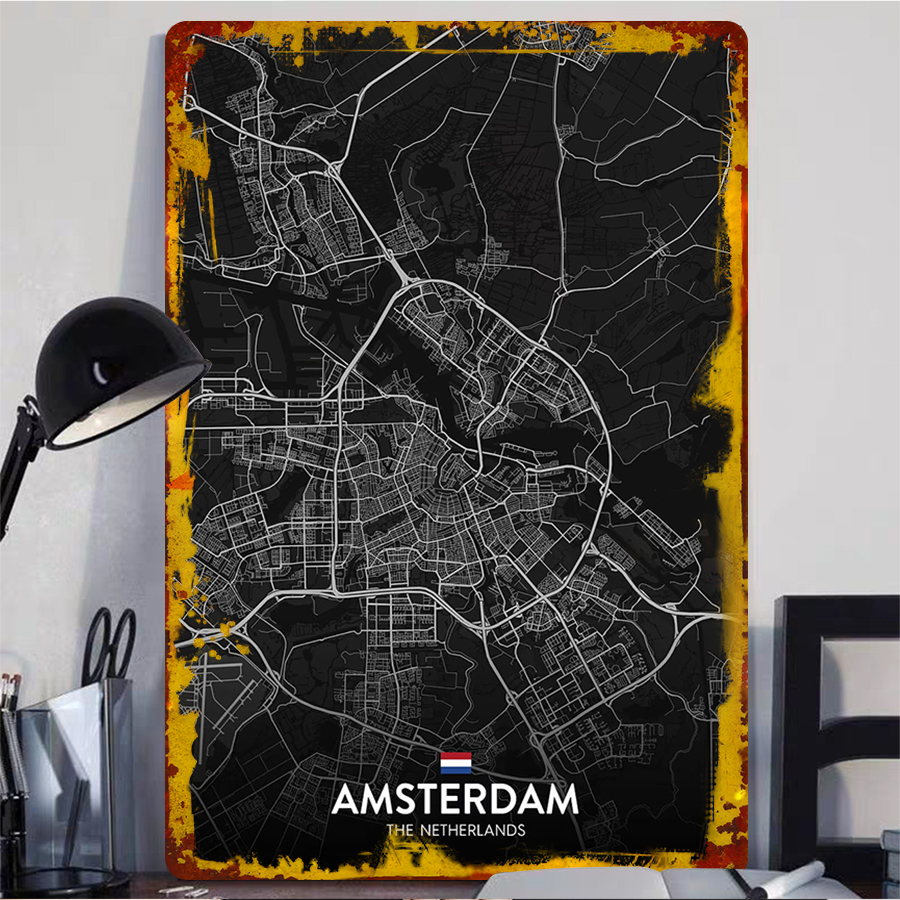 Custom Amsterdam City Map Meta - Home Decor Netherlands ulasan dan harga