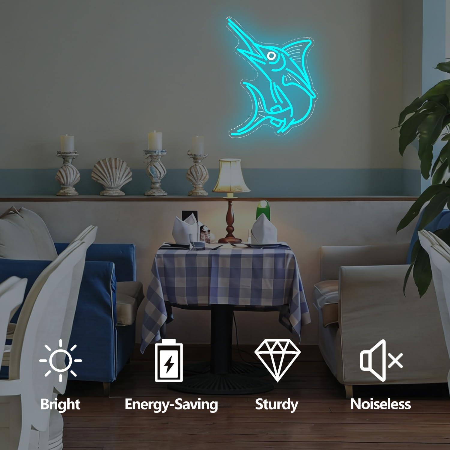 Marlin Fish Neon Sign Deep Sea - Home Decor Theme ulasan dan harga