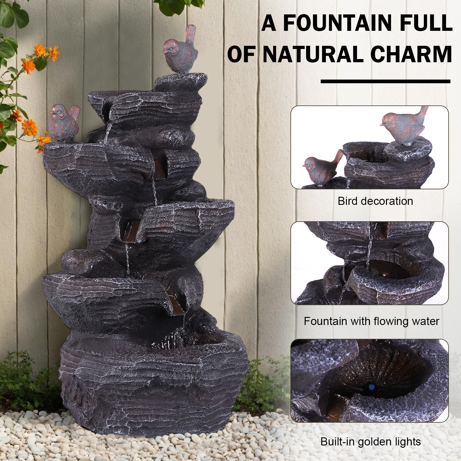 5-Tier Cascading Rock Waterfal - Flooring Home Decor ulasan dan harga