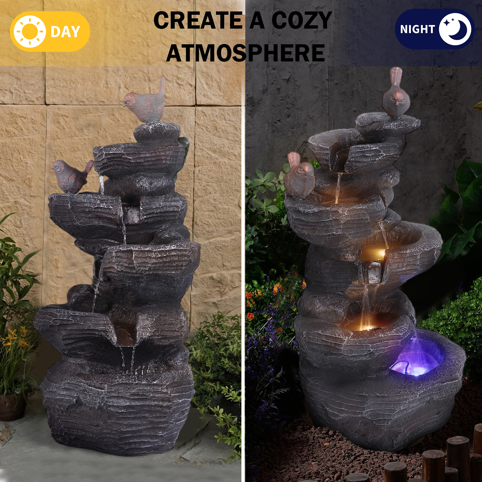 5-Tier Cascading Rock Waterfal - Flooring Home Decor ulasan dan harga