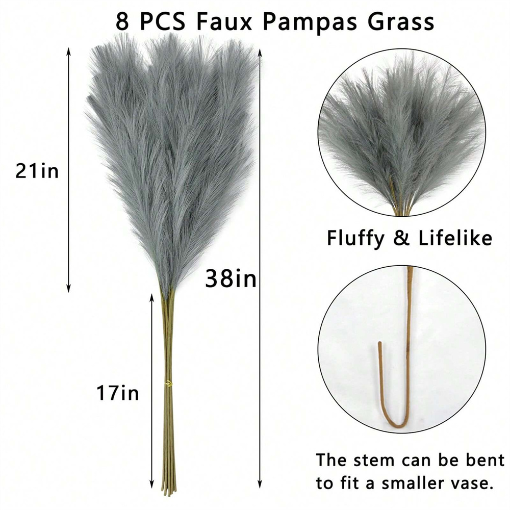 5/10/20pcs Grey Artificial Ree - Pampas Grass Decor ulasan dan harga