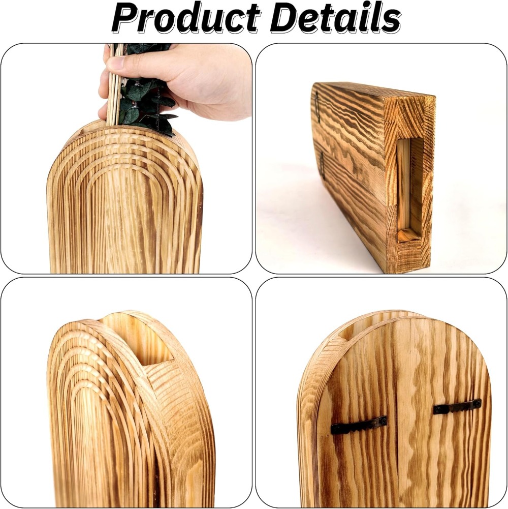 Set of 2 Wooden Vases with Pam - Pampas Grass Decor ulasan dan harga