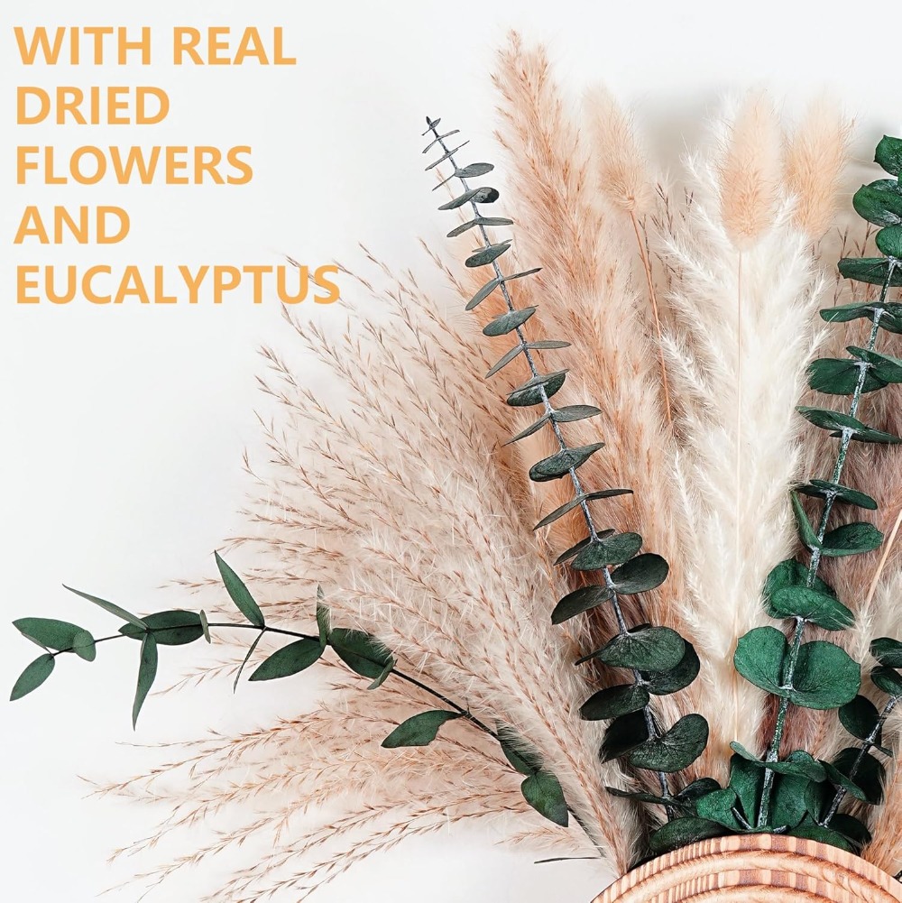 Set of 2 Wooden Vases with Pam - Pampas Grass Decor ulasan dan harga