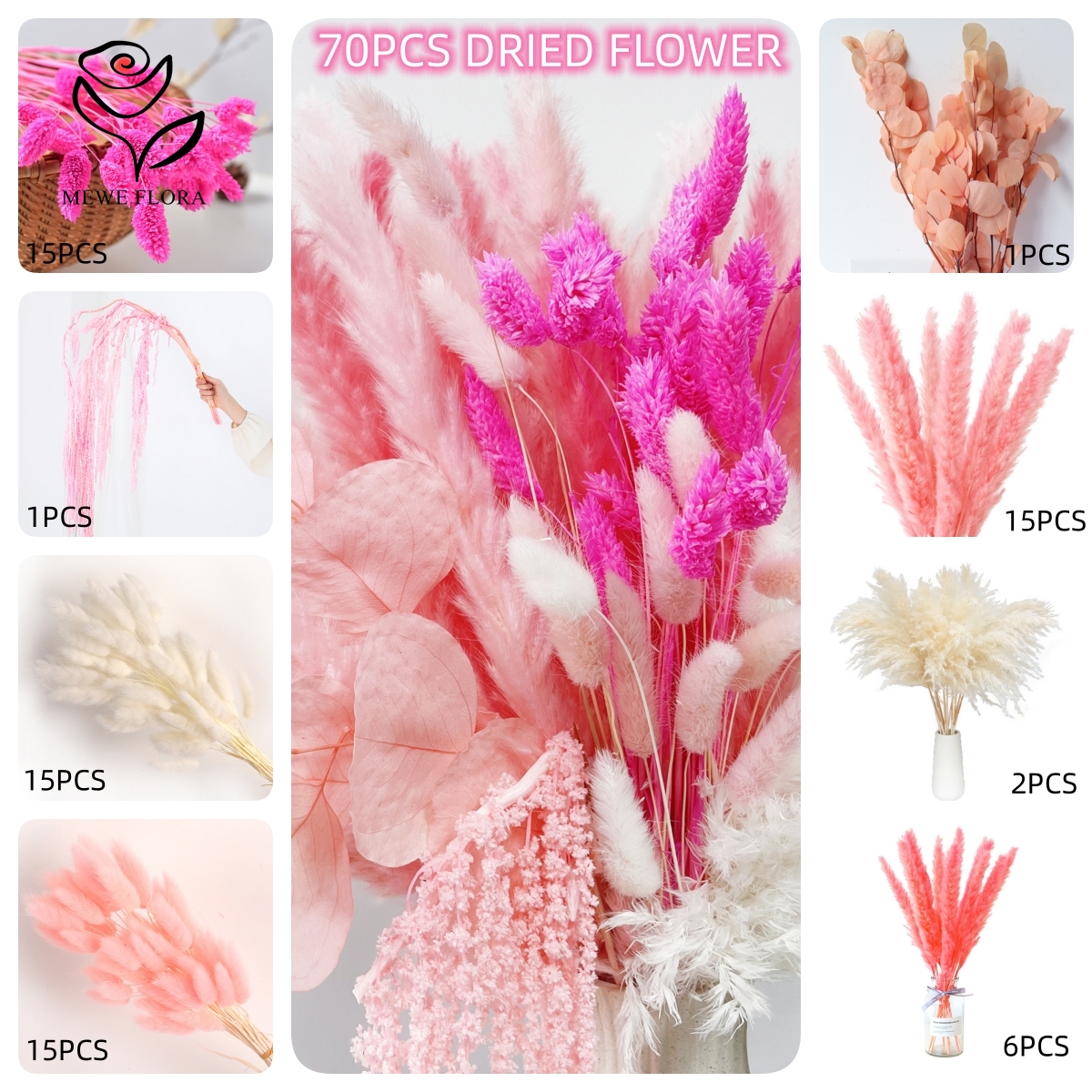 Natural Pampas Pink Dried Flow - Pampas Grass Decor ulasan dan harga