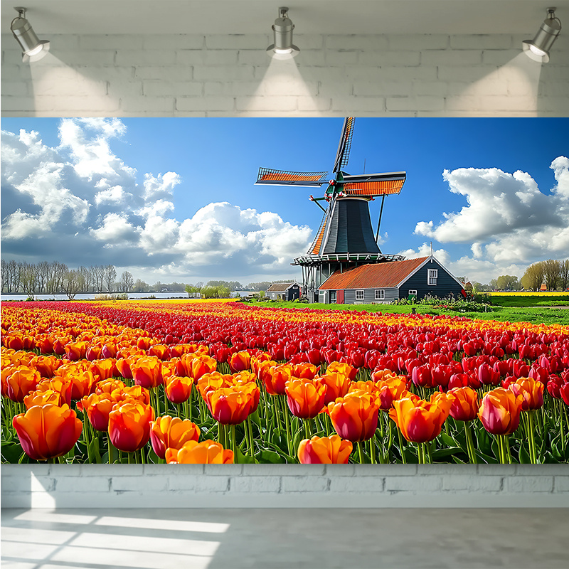 Windmill Tulip Field Netherlan - Home Decor Netherlands ulasan dan harga
