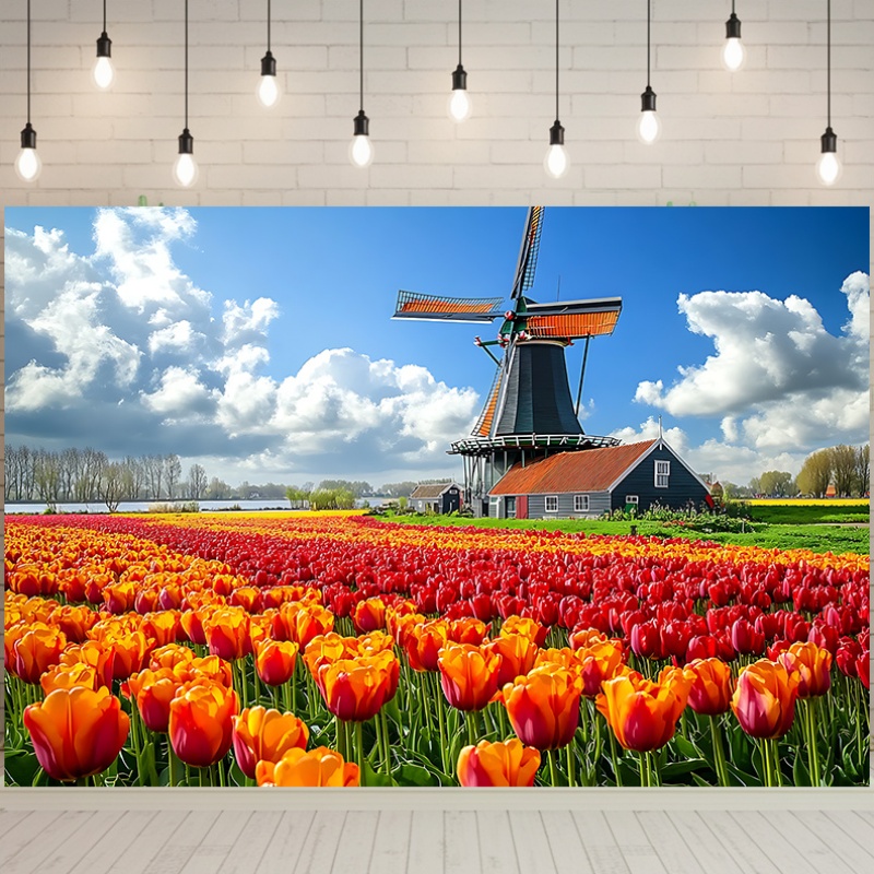 Windmill Tulip Field Netherlan - Home Decor Netherlands ulasan dan harga