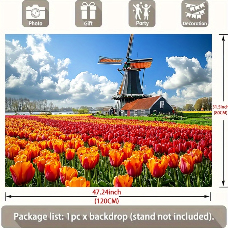 Windmill Tulip Field Netherlan - Home Decor Netherlands ulasan dan harga