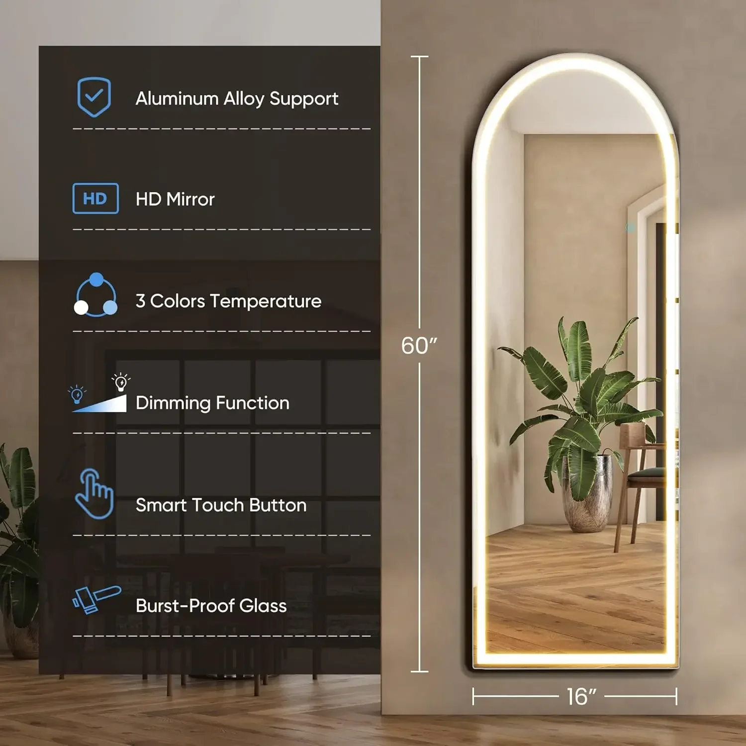Full Body Wall Mirror with LED - Flooring Home Decor ulasan dan harga