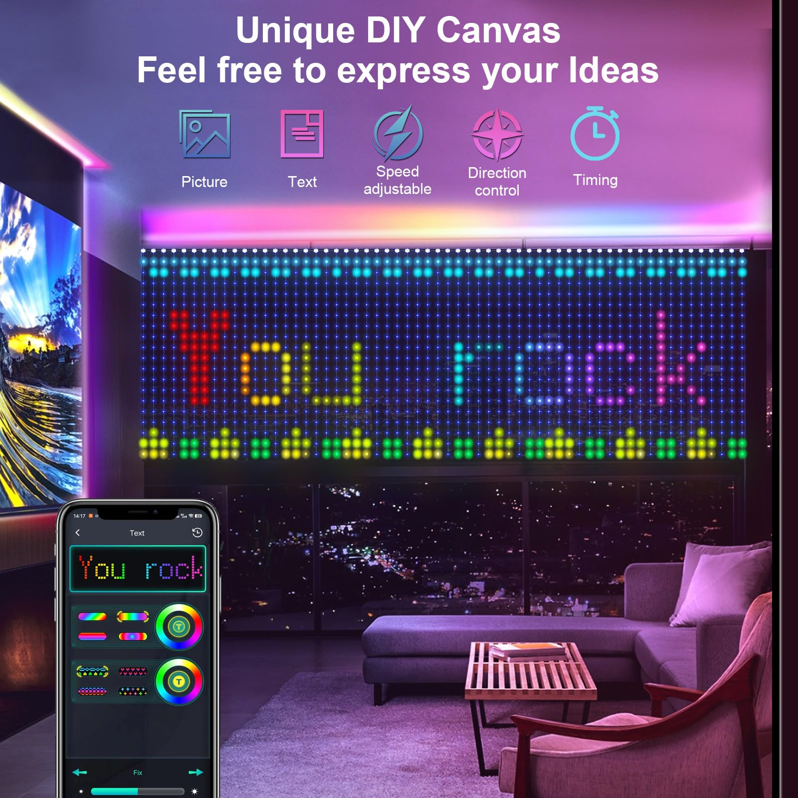 400LEDs RGBIC Smart Curtain Li - Home Decor Free App ulasan dan harga